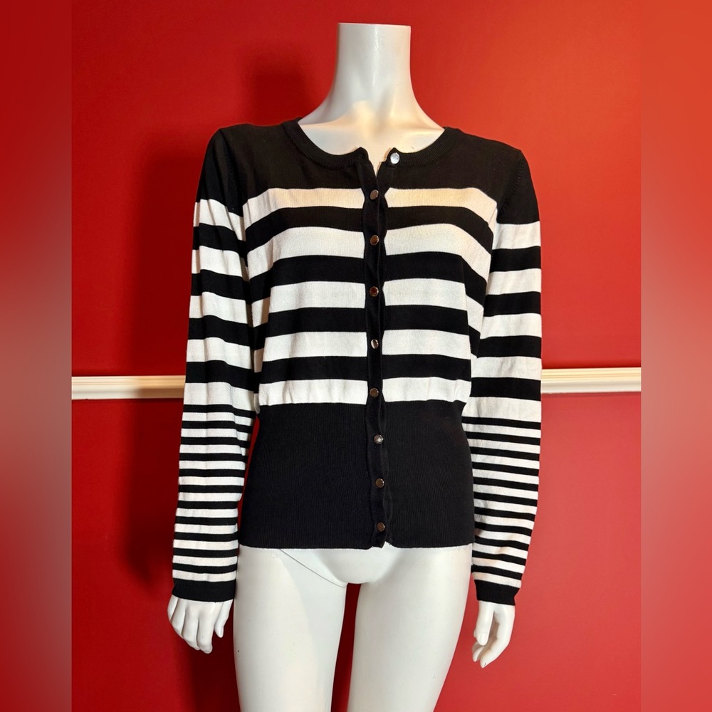 Premise black and white striped long sleeve cardigan